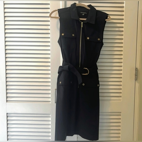 Navy Blue Sleeveless Midi Dress Sz 10 - Picture 3 of 9